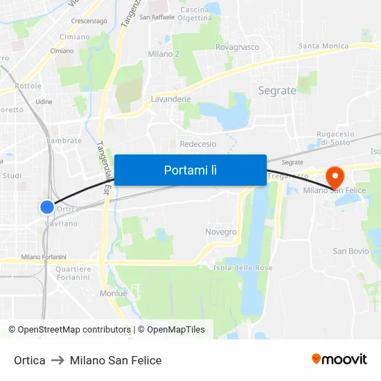 Ortica to Milano San Felice map