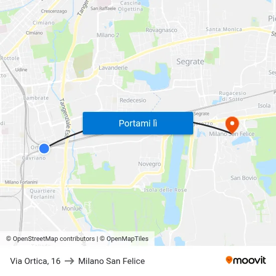 Via Ortica, 16 to Milano San Felice map