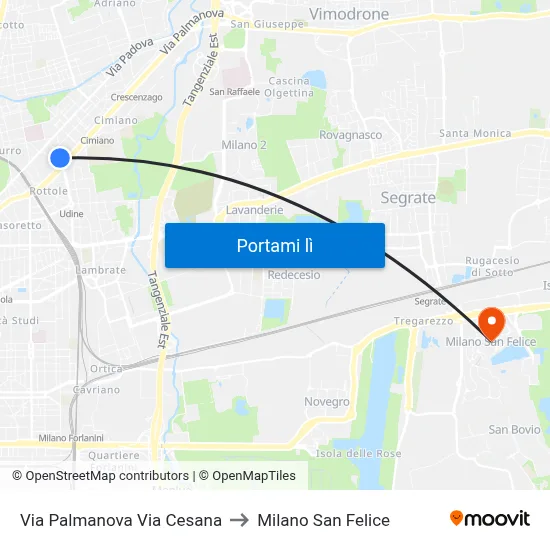 Via Palmanova Via Cesana to Milano San Felice map