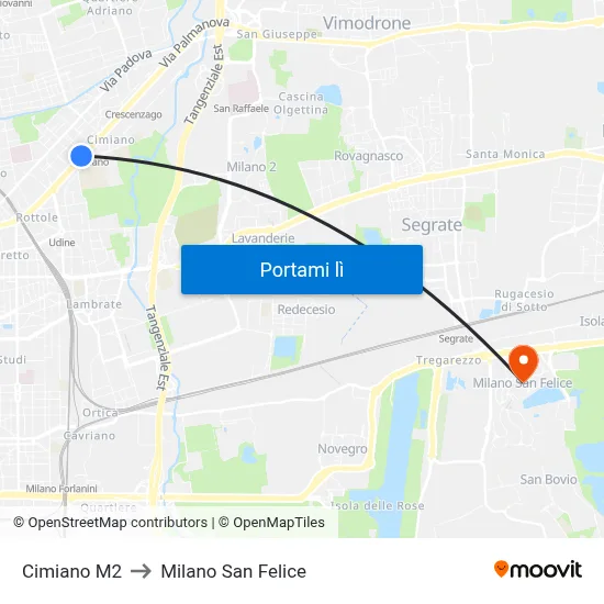 Cimiano M2 to Milano San Felice map