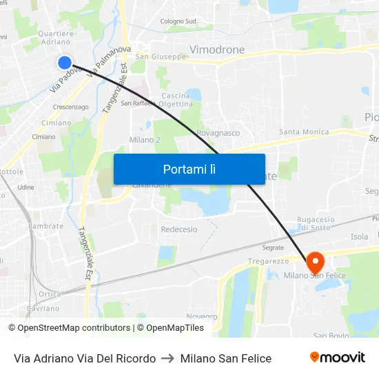 Via Adriano Via Del Ricordo to Milano San Felice map