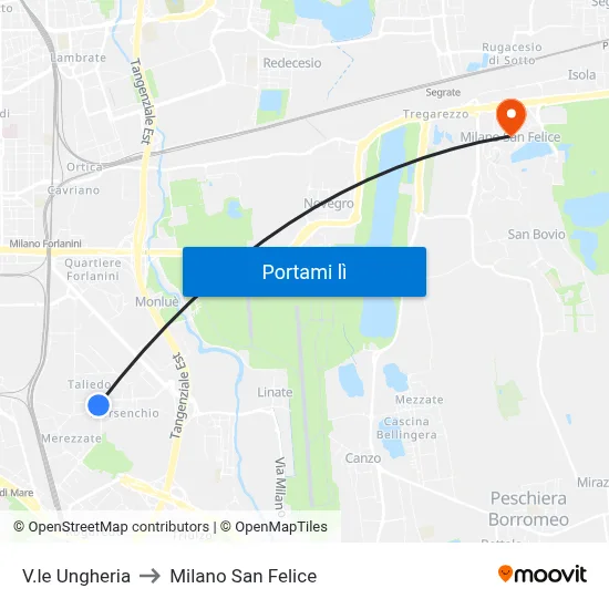 V.le Ungheria to Milano San Felice map
