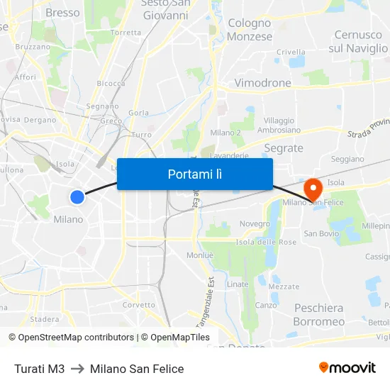 Turati M3 to Milano San Felice map