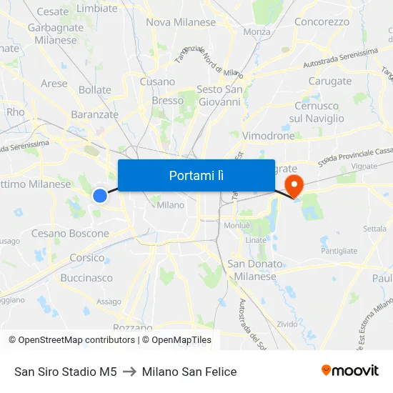 San Siro Stadio M5 to Milano San Felice map