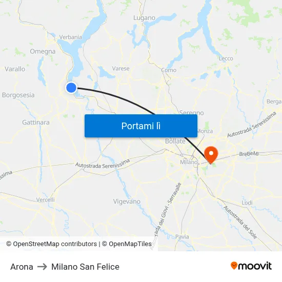 Arona to Milano San Felice map