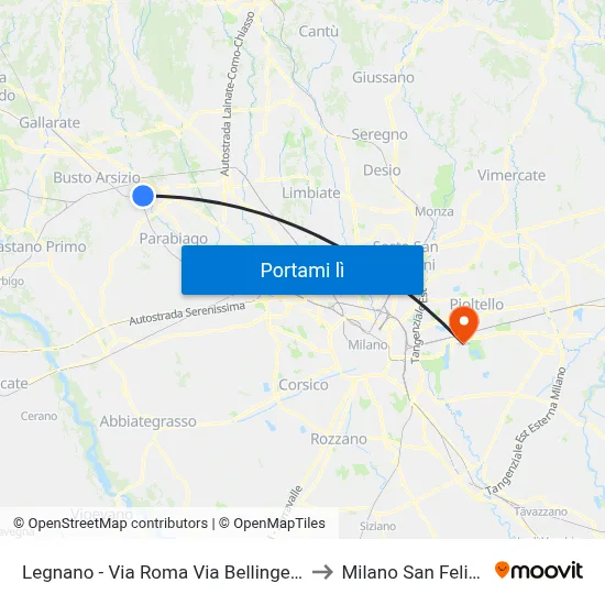 Legnano - Via Roma Via Bellingera to Milano San Felice map