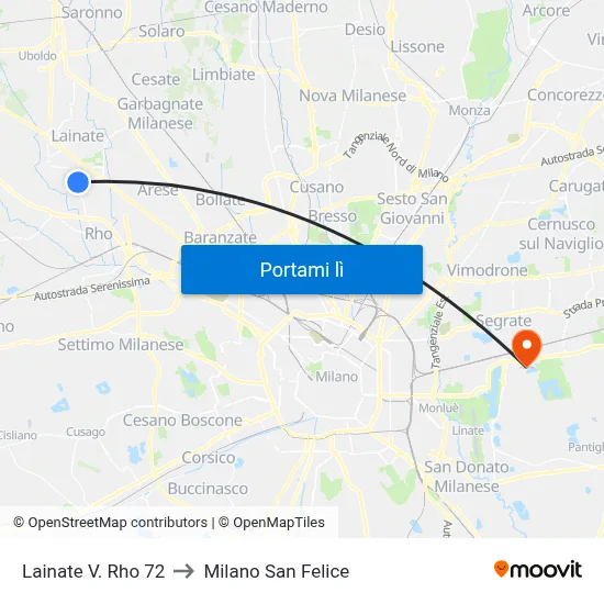 Lainate V. Rho 72 to Milano San Felice map