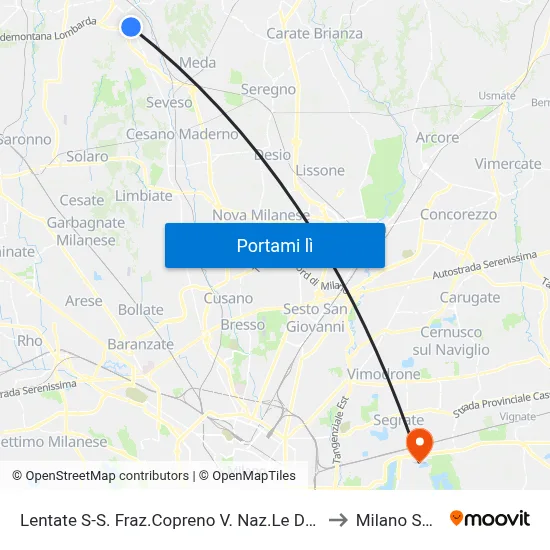 Lentate S-S. Fraz.Copreno V. Naz.Le Dei Giovi 202 (H. Nardini) to Milano San Felice map
