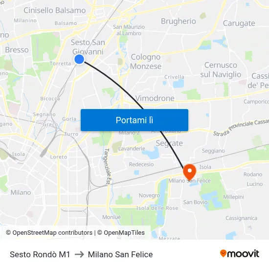Sesto Rondò M1 to Milano San Felice map