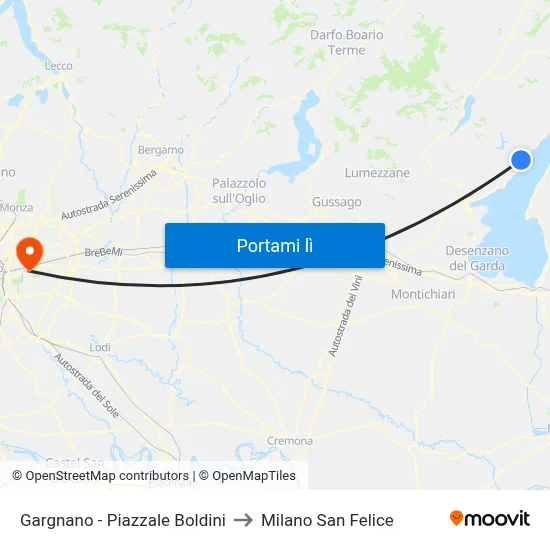 Gargnano - Piazzale Boldini to Milano San Felice map