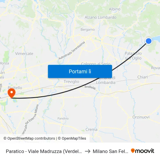 Paratico - Viale Madruzza (Verdelago) to Milano San Felice map