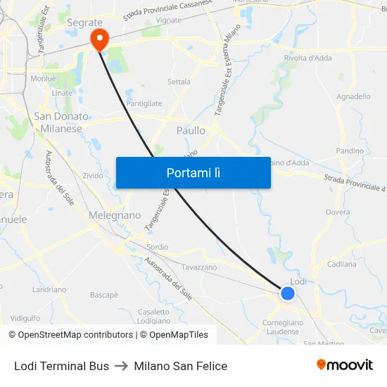 Lodi Terminal Bus to Milano San Felice map