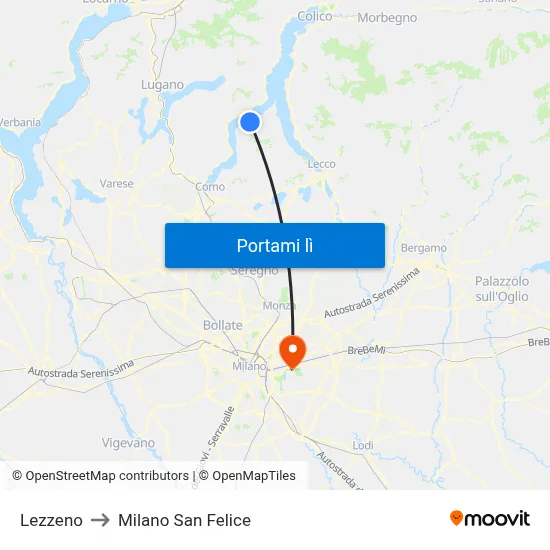 Lezzeno to Milano San Felice map