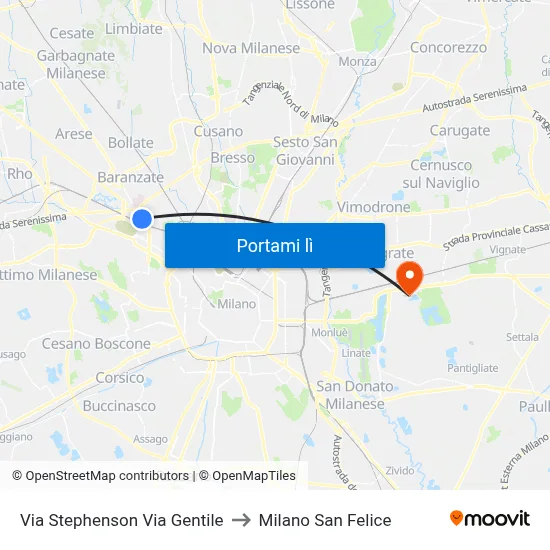 Via Stephenson Via Gentile to Milano San Felice map