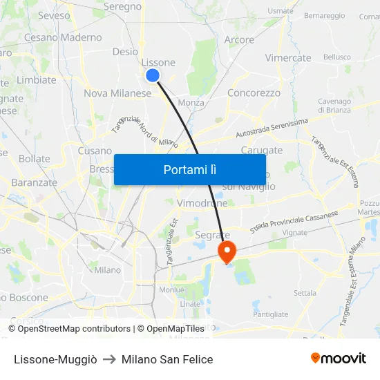 Lissone-Muggiò to Milano San Felice map