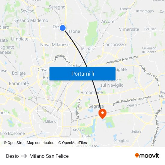 Desio to Milano San Felice map