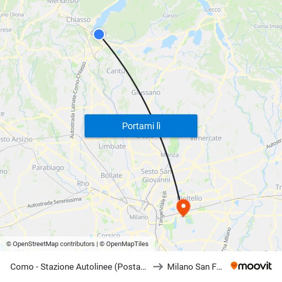 Como - Stazione Autolinee (Postaz. C40) to Milano San Felice map