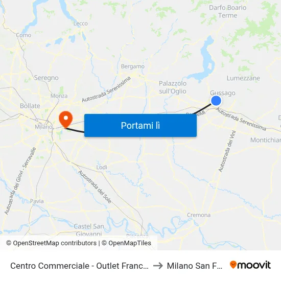Centro Commerciale - Outlet Franciacorta to Milano San Felice map