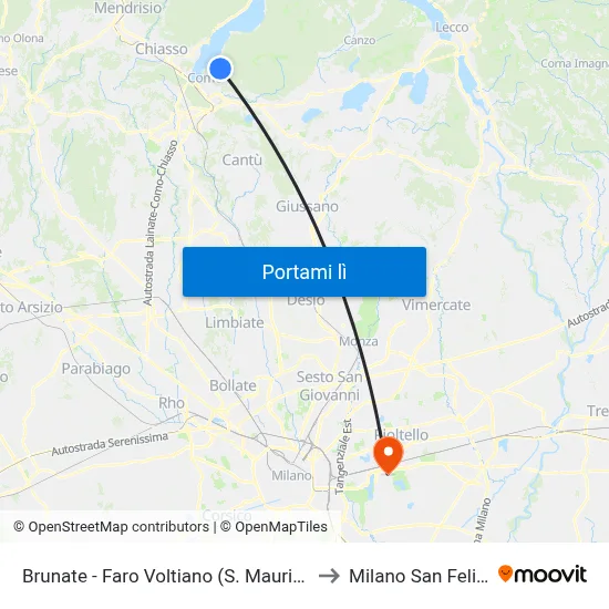 Brunate - Faro Voltiano (S. Maurizio) to Milano San Felice map