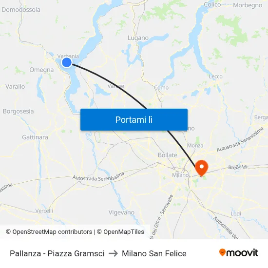 Pallanza - Piazza Gramsci to Milano San Felice map