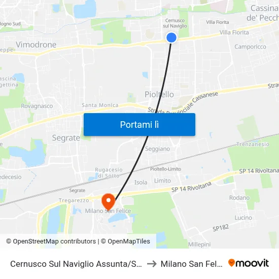 Cernusco Sul Naviglio Assunta/Sp11 to Milano San Felice map