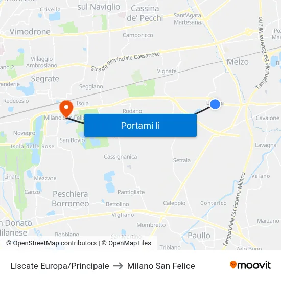 Liscate Europa/Principale to Milano San Felice map