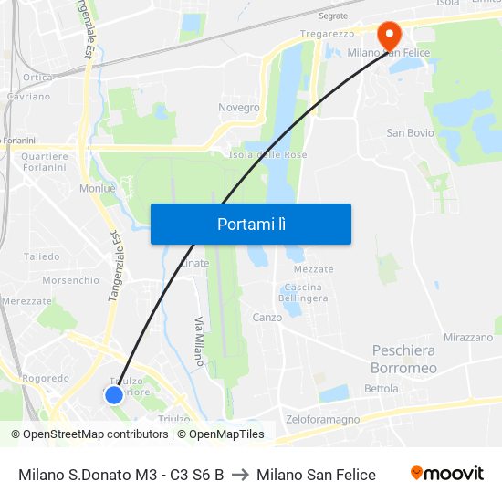 Milano S.Donato M3 - C3 S6 B to Milano San Felice map