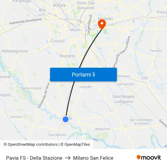 Pavia FS - Della Stazione to Milano San Felice map