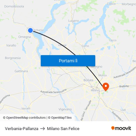 Verbania-Pallanza to Milano San Felice map