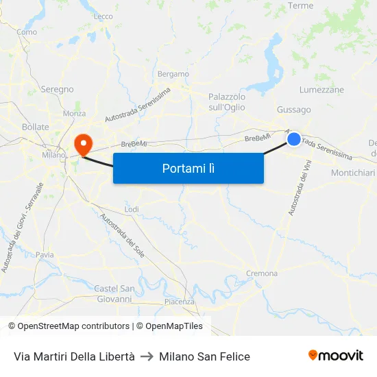 Via Martiri Della Libertà to Milano San Felice map