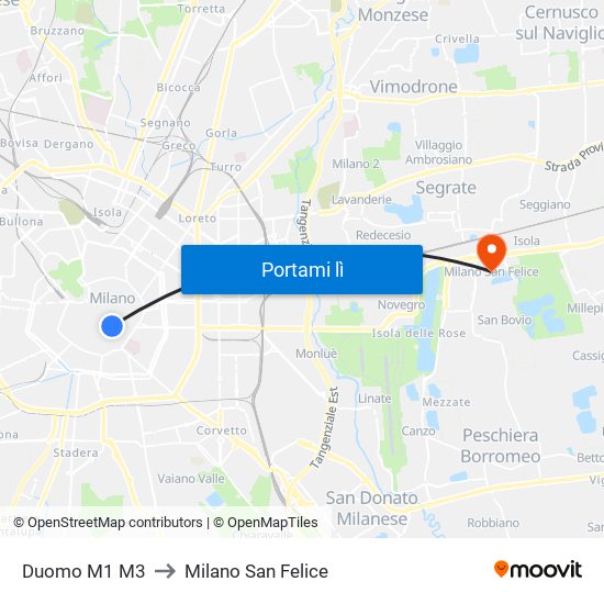Duomo M1 M3 to Milano San Felice map
