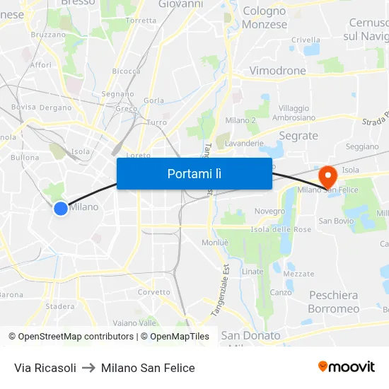 Via Ricasoli to Milano San Felice map