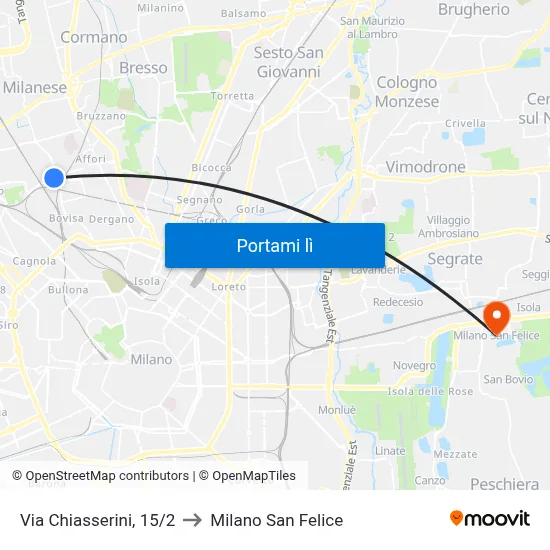 Via Chiasserini, 15/2 to Milano San Felice map
