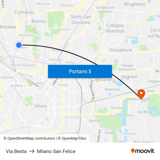 Via Besta to Milano San Felice map