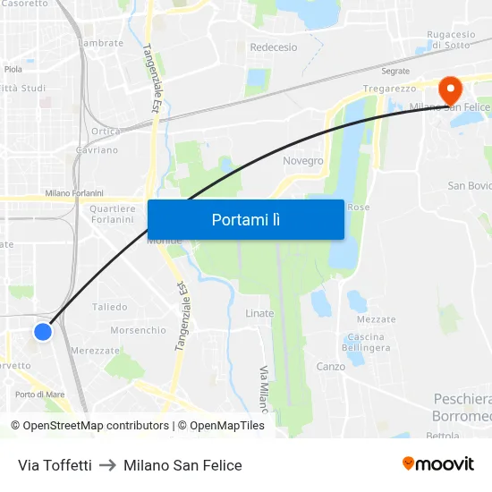 Via Toffetti to Milano San Felice map