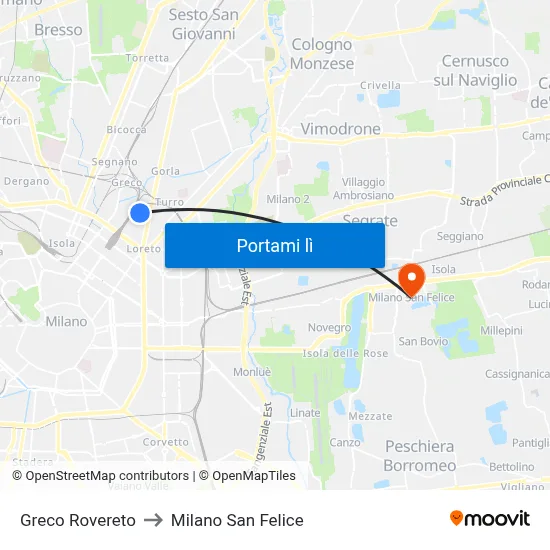 Greco Rovereto to Milano San Felice map