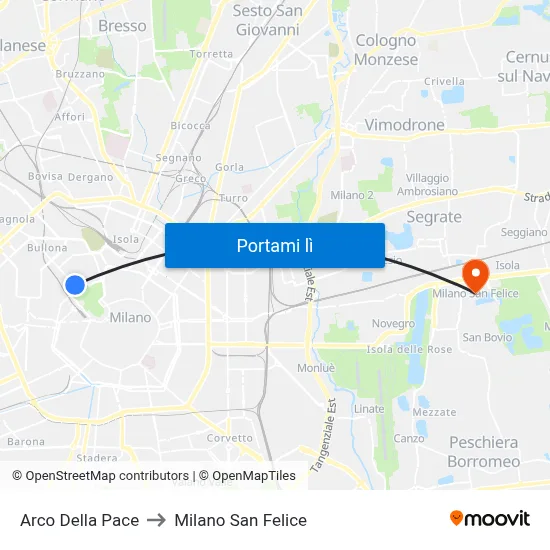Arco Della Pace to Milano San Felice map