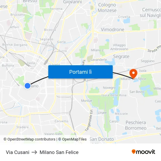 Via Cusani to Milano San Felice map