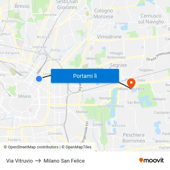 Via Vitruvio to Milano San Felice map