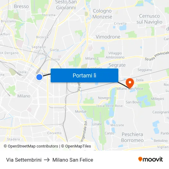 Via Settembrini to Milano San Felice map