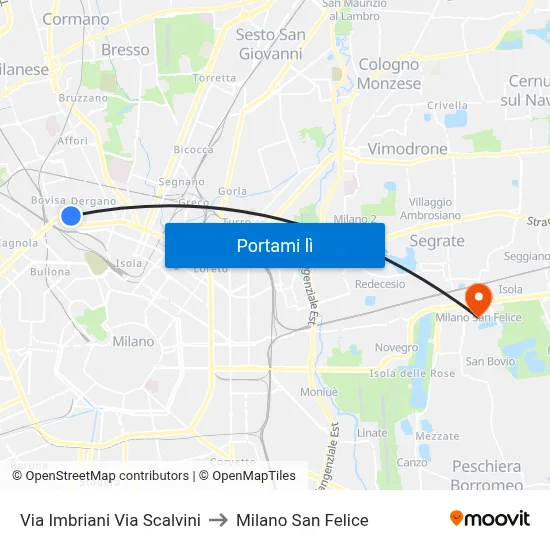 Via Imbriani Via Scalvini to Milano San Felice map