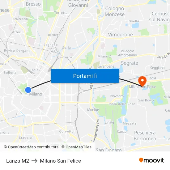 Lanza M2 to Milano San Felice map