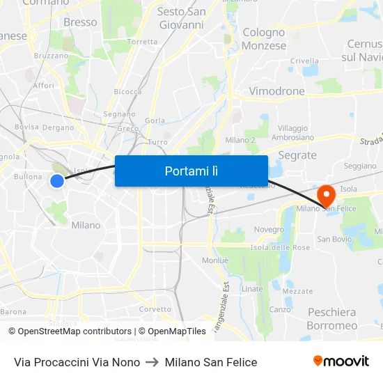 Via Procaccini Via Nono to Milano San Felice map