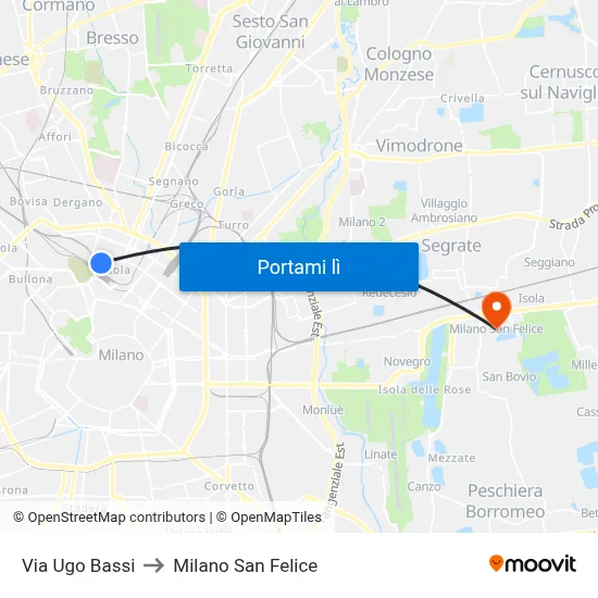Via Ugo Bassi to Milano San Felice map