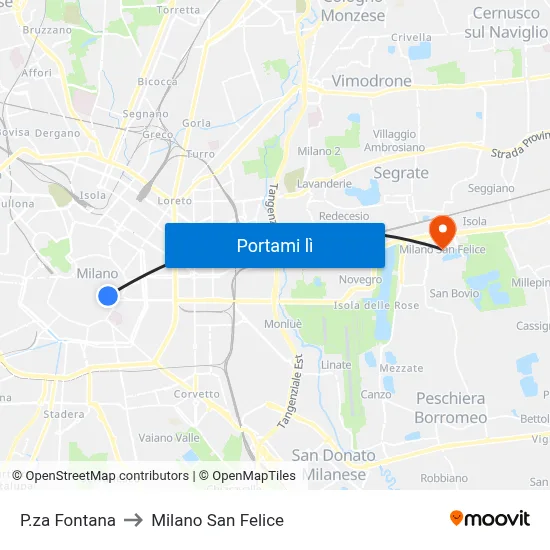 P.za Fontana to Milano San Felice map