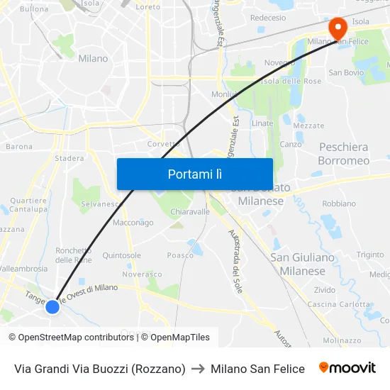 Via Grandi Via Buozzi (Rozzano) to Milano San Felice map