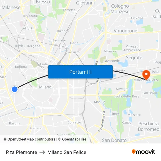 P.za Piemonte to Milano San Felice map
