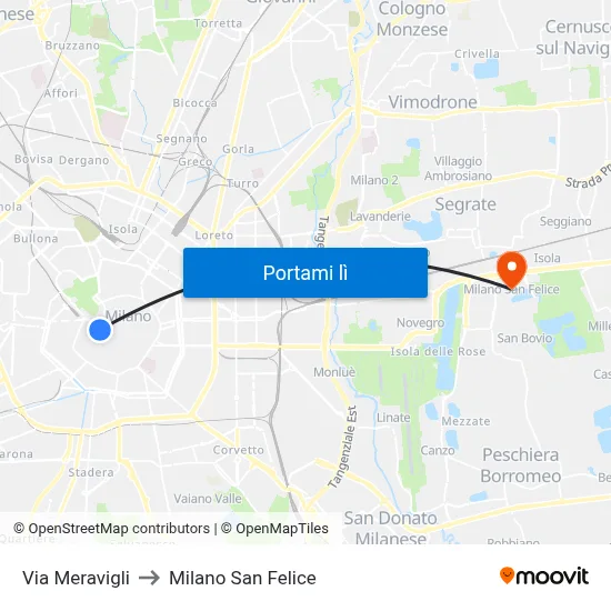 Via Meravigli to Milano San Felice map