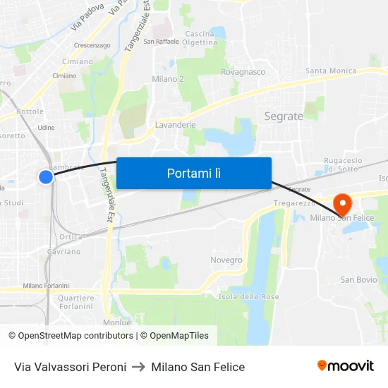 Via Valvassori Peroni to Milano San Felice map