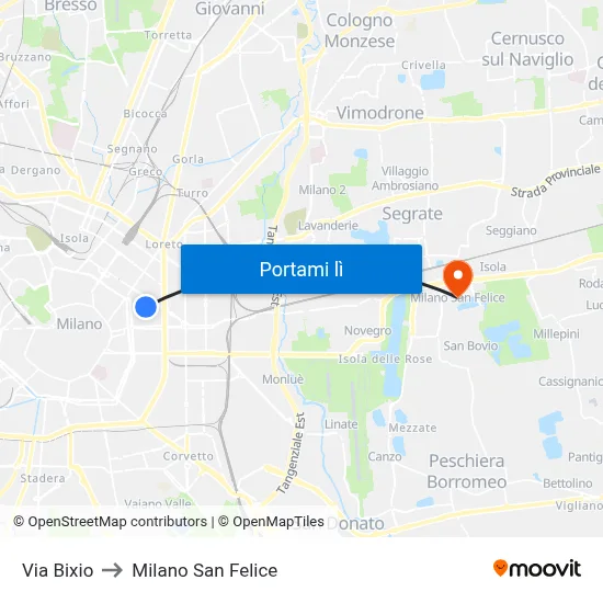Via Bixio to Milano San Felice map